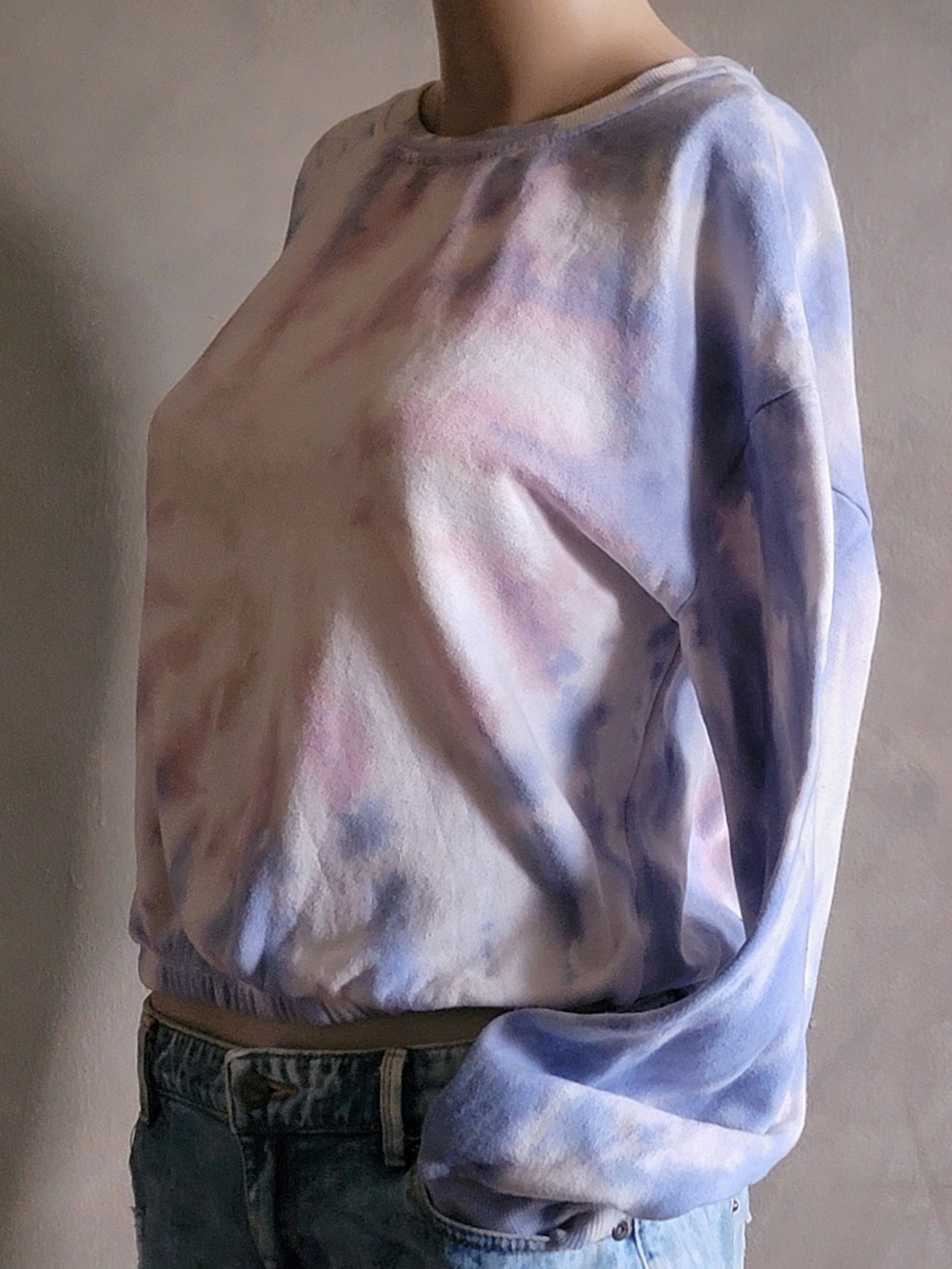 Hippie Rose Pastel Tie-Dye Crewneck Sweatshirt - Blue, Pink, Cream Medium - Picture 2 of 7